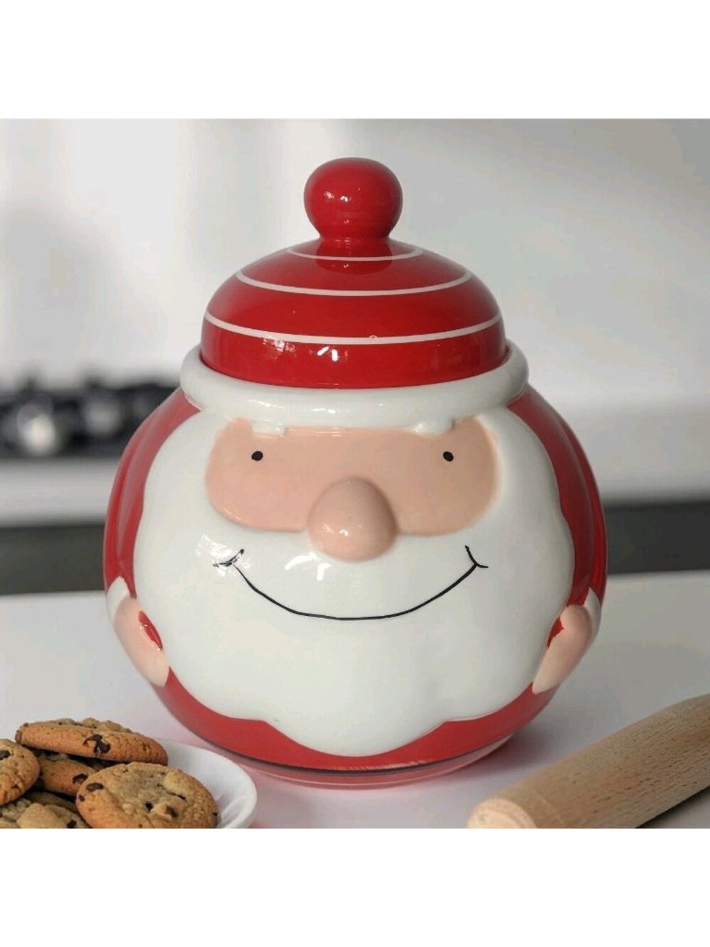 Jolly Round Santa Porcelain Cookie Jar Kitsch Hobby Lobby Christmas Holiday